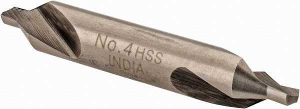 Combo Drill & Countersink: #4, 5/16″ Body Dia, High Speed Steel Bright (Polished) Finish, 1/8″ Point Dia, 1/8″ Point Length, 2-1/8″ OAL, Right Hand Cut