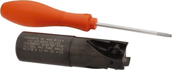 Kennametal - 1-1/4" Cut Diam, 18.03mm Max Depth of Cut, 1-1/4" Shank Diam, 115.06mm OAL, Indexable Square Shoulder End Mill - EC18.., EP18.. Inserts, Weldon Shank, 0° Lead Angle, Through Coolant - Eagle Tool & Supply