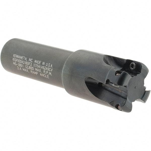 Kennametal - 1" Cut Diam, 0.357" Max Depth of Cut, 3/4" Shank Diam, 121.41mm OAL, Indexable Square Shoulder End Mill - AD.T 1035 Inserts, Weldon Shank, 0° Lead Angle, Through Coolant - Eagle Tool & Supply