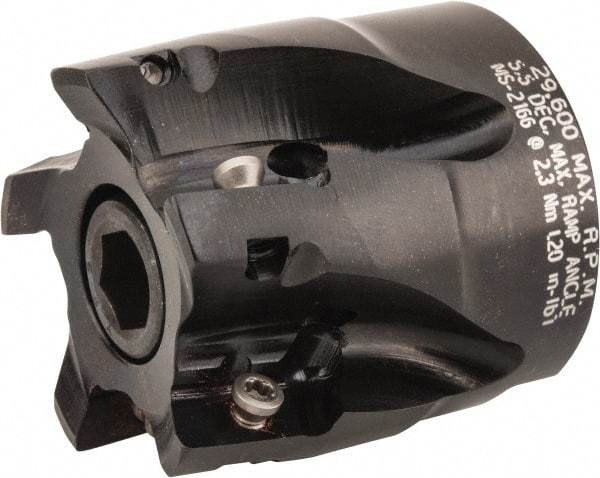 Kennametal - 5 Inserts, 1-1/2" Cut Diam, 3/4" Arbor Diam, 14.48mm Max Depth of Cut, Indexable Square-Shoulder Face Mill - 0/90° Lead Angle, 40mm High, EC14.., EP14.. Insert Compatibility, Through Coolant, Series Mill 1-14 - Eagle Tool & Supply