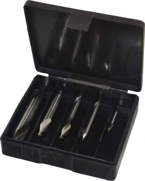 Interstate - 5 Piece, #1 to 5, Plain Edge, High Speed Steel Combo Drill & Countersink Set - 60° Incl Angle, Double End - Eagle Tool & Supply