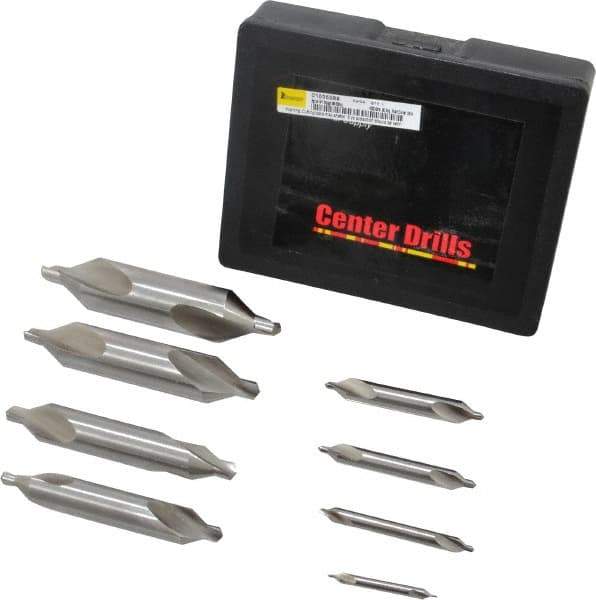 Interstate - 8 Piece, #1 to 8, Plain Edge, High Speed Steel Combo Drill & Countersink Set - 60° Incl Angle, Double End - Eagle Tool & Supply