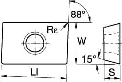 Kennametal - XDCW2322 Grade KC735M Carbide Milling Insert - TiN Finish, 0.1252" Thick, 0.8mm Corner Radius - Eagle Tool & Supply