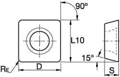 Kennametal - SDCW322 Grade KCPK30 Carbide Milling Insert - TiN/TiCN/Al2O3 Finish, 0.1252" Thick, 0.3752" Inscribed Circle, 0.8mm Corner Radius - Eagle Tool & Supply