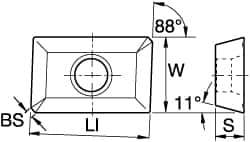 Kennametal - XPMT253 Grade KC725M Carbide Milling Insert - TiN/TiCN/TiN Finish, 3/16" Thick, 1/4" Inscribed Circle - Eagle Tool & Supply