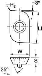 Kennametal - LFEW3532 GN Grade KC725M Carbide Milling Insert - TiN/TiCN/TiN Finish, 3/16" Thick, 0.8mm Corner Radius - Eagle Tool & Supply