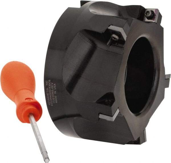 Kennametal - 5 Inserts, 4" Cut Diam, 1-1/2" Arbor Diam, 0.361" Max Depth of Cut, Indexable Square-Shoulder Face Mill - 0/90° Lead Angle, 2" High, SD.T 43.. Insert Compatibility, Series KSSM - Eagle Tool & Supply