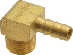 Parker - 3/8 NPTF Thread Hose Barb x Male NPT 90° Elbow - 5/16" ID Hose, Brass - Eagle Tool & Supply