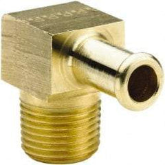 Parker - 1/2 NPT Thread Hose Barb x Male NPT 90° Elbow - 5/8" ID Hose, Brass - Eagle Tool & Supply