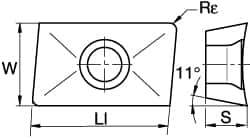 Kennametal - APFX1604 Grade K110M Carbide Milling Insert - Uncoated, 3/16" Thick, 0.8mm Corner Radius - Eagle Tool & Supply