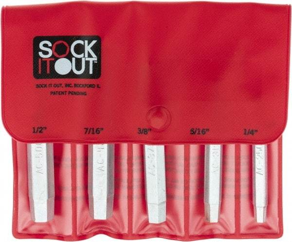 Sock It Out - 5 Piece Socket Head Cap Screw Extractor Set - Screw Range 1/4, 5/16, 3/8, 7/16 & 1/2, 1/4 to 1/2" - Eagle Tool & Supply