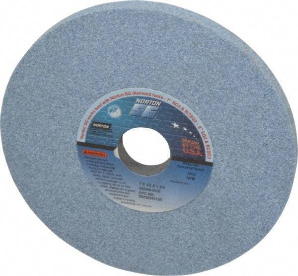 Norton - 7" Diam x 1-1/4" Hole x 1/2" Thick, K Hardness, 46 Grit Surface Grinding Wheel - Ceramic, Type 1, Coarse Grade, 3,600 Max RPM, Vitrified Bond, No Recess - Eagle Tool & Supply