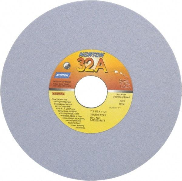 Norton - 7" Diam x 1-1/4" Hole x 1/4" Thick, K Hardness, 100 Grit Surface Grinding Wheel - Aluminum Oxide, Type 1, Fine Grade, 3,600 Max RPM, Vitrified Bond, No Recess - Eagle Tool & Supply