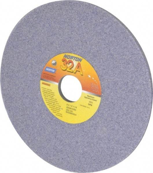 Norton - 8" Diam x 1-1/4" Hole x 1/4" Thick, K Hardness, 46 Grit Surface Grinding Wheel - Aluminum Oxide, Type 1, Coarse Grade, 3,600 Max RPM, Vitrified Bond, No Recess - Eagle Tool & Supply