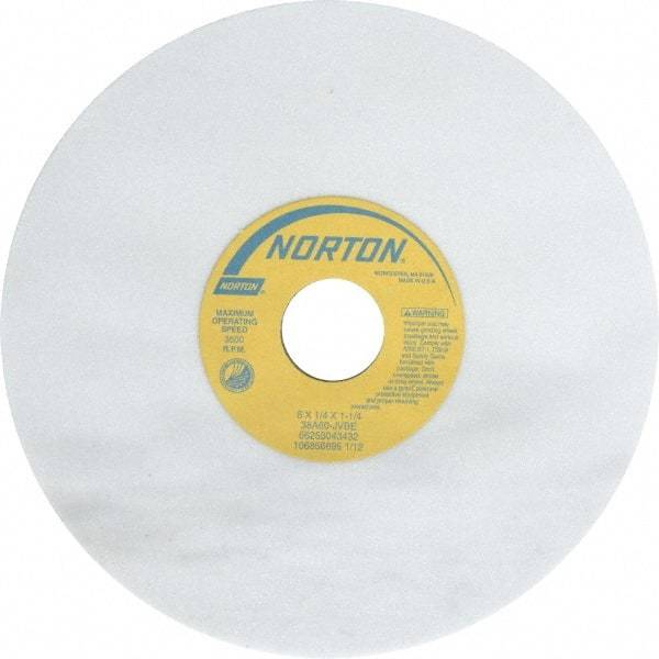 Norton - 8" Diam x 1-1/4" Hole x 1/4" Thick, J Hardness, 60 Grit Surface Grinding Wheel - Aluminum Oxide, Type 1, Medium Grade, 3,600 Max RPM, Vitrified Bond, No Recess - Eagle Tool & Supply