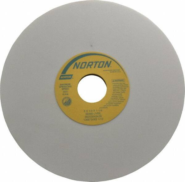 Norton - 8" Diam x 1-1/4" Hole x 1/4" Thick, J Hardness, 80 Grit Surface Grinding Wheel - Aluminum Oxide, Type 1, Medium Grade, 3,600 Max RPM, Vitrified Bond, No Recess - Eagle Tool & Supply