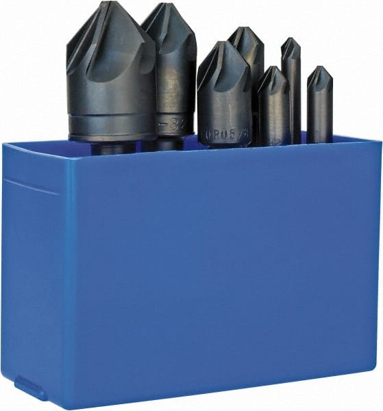 M.A. Ford - 7 Piece, 1/4 to 1" Head Diam, 82° Included Angle, Single End Countersink Set - Eagle Tool & Supply
