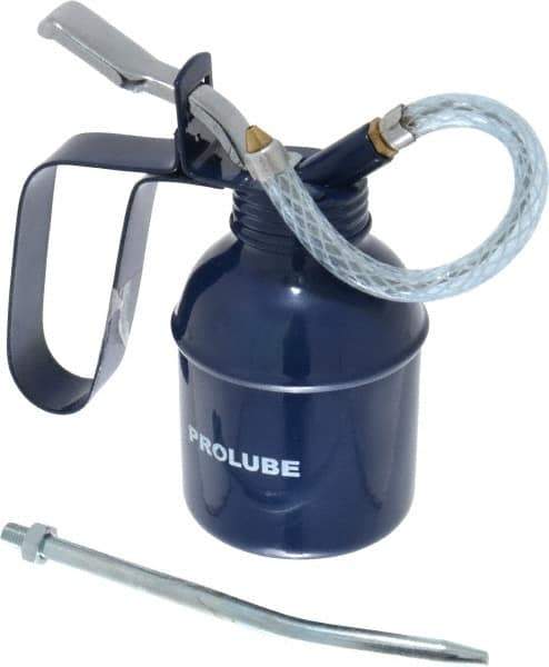 PRO-LUBE - 200 mL Capcity, 6" Long Flexible Spout, Lever-Type Oiler - Brass Pump, Steel Body, Powder Coated - Eagle Tool & Supply