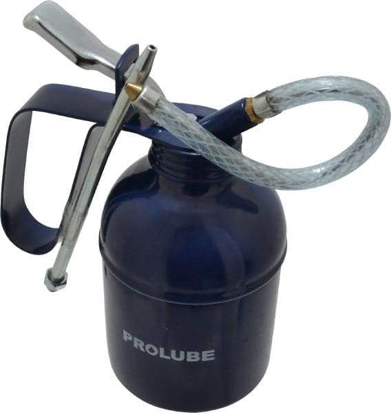 PRO-LUBE - 400 mL Capcity, 7" Long Flexible Spout, Lever-Type Oiler - Brass Pump, Steel Body, Powder Coated - Eagle Tool & Supply