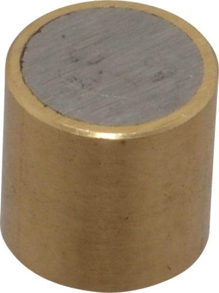 Mag-Mate - 3/8" Diam x 3/8" High, 0.1 Lb Average & 0.2 Lb Max Pull Force, Brass Alnico Shielded Magnet - 800°F Max Operating Temp, 0.032" Wall Thickness - Eagle Tool & Supply