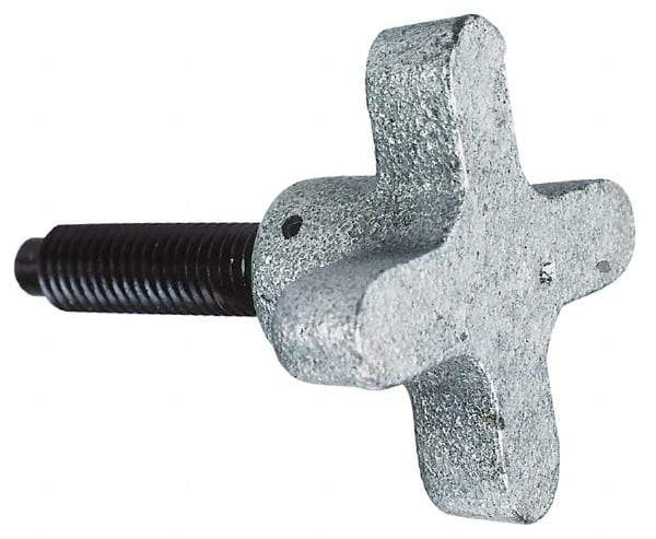 Morton Machine Works - M12x1.75 Lobed Shoulder Dog Point Tip Grade C-12L14 Steel Thumb Screw - 76mm OAL, 63.5mm Head Diam x 38mm Head Height, Black Oxide Finish - Eagle Tool & Supply