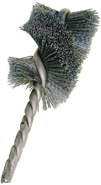 Osborn - 3-1/2" Diam Helical Nylon Tube Brush - Single Spiral, 3" Brush Length, 9" OAL, 1/2" Diam Shank - Eagle Tool & Supply