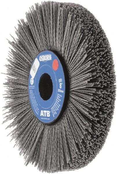 Osborn - 8" OD, 1-1/4" Arbor Hole, Crimped Nylon Wheel Brush - 1" Face Width, 2-1/4" Trim Length, 0.04" Filament Diam, 3,600 RPM - Eagle Tool & Supply