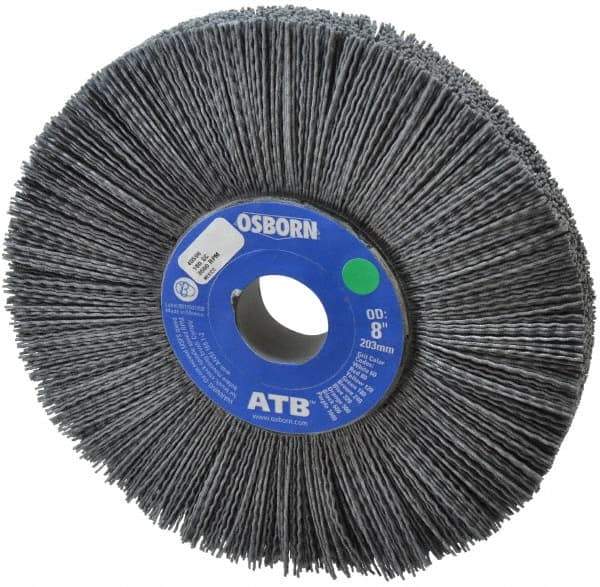Osborn - 8" OD, 1-1/4" Arbor Hole, Crimped Nylon Wheel Brush - 1" Face Width, 2-1/4" Trim Length, 0.035" Filament Diam, 3,600 RPM - Eagle Tool & Supply