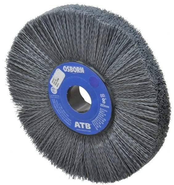 Osborn - 8" OD, 1-1/4" Arbor Hole, Crimped Nylon Wheel Brush - 1" Face Width, 2-1/4" Trim Length, 0.022" Filament Diam, 3,600 RPM - Eagle Tool & Supply