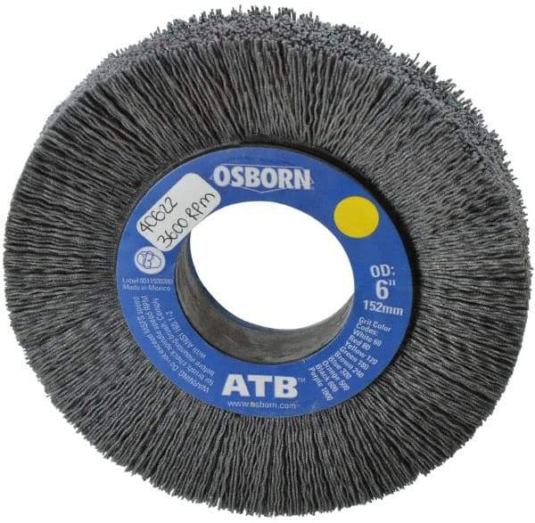 Osborn - 6" OD, 2" Arbor Hole, Crimped Nylon Wheel Brush - 1" Face Width, 1-1/4" Trim Length, 0.028" Filament Diam, 3,600 RPM - Eagle Tool & Supply