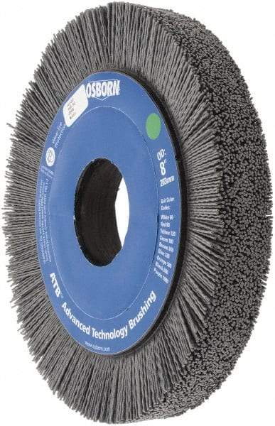 Osborn - 8" OD, 2" Arbor Hole, Crimped Nylon Wheel Brush - 1" Face Width, 1-1/4" Trim Length, 0.035" Filament Diam, 3,600 RPM - Eagle Tool & Supply