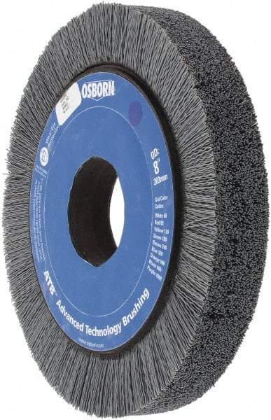 Osborn - 8" OD, 2" Arbor Hole, Crimped Nylon Wheel Brush - 1" Face Width, 1-1/4" Trim Length, 0.022" Filament Diam, 3,600 RPM - Eagle Tool & Supply