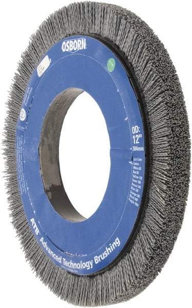 Osborn - 12" OD, 5-1/4" Arbor Hole, Crimped Nylon Wheel Brush - 1" Face Width, 1-1/4" Trim Length, 0.035" Filament Diam, 1,800 RPM - Eagle Tool & Supply