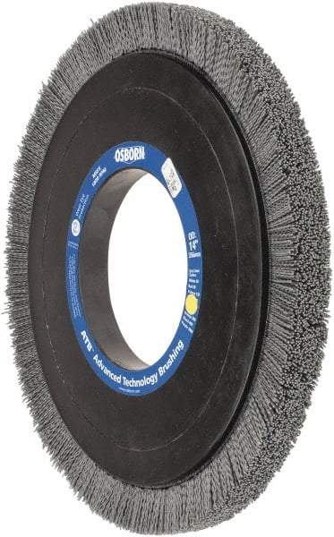 Osborn - 14" OD, 5-1/4" Arbor Hole, Crimped Nylon Wheel Brush - 1" Face Width, 1-1/4" Trim Length, 0.04" Filament Diam, 1,800 RPM - Eagle Tool & Supply