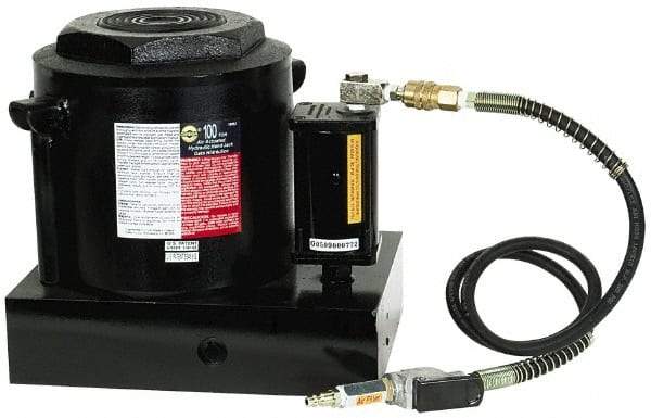 Omega Lift Equipment - 100 Ton Capacity Air-Actuated Bottle Jack - 12" to 18-1/8" High, 6-1/8" Piston Stroke, 5-1/8" Plunger Diam, 9-3/8" Wide Base - Eagle Tool & Supply