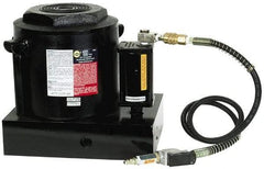 Omega Lift Equipment - 100 Ton Capacity Air-Actuated Bottle Jack - 12" to 18-1/8" High, 6-1/8" Piston Stroke, 5-1/8" Plunger Diam, 9-3/8" Wide Base - Eagle Tool & Supply