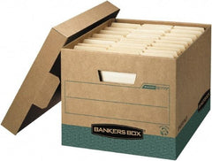 BANKERS BOX - 1 Compartment, 12-3/4" Wide x 10-3/8" High x 16-1/2" Deep, Storage Box - Corrugated Cardboard, Kraft (Color)/Green - Eagle Tool & Supply