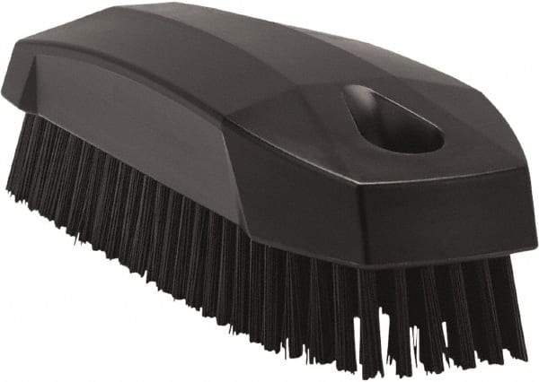 Vikan - 0.7" Bristle Length, Polyester Scrub Brush - 1-1/2" Wide Head, 4-1/2" OAL, Black, Polypropylene Block - Eagle Tool & Supply