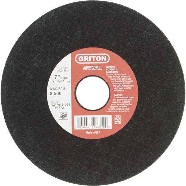 Made in USA - 7" 60 Grit Aluminum Oxide Cutoff Wheel - 0.06" Thick, 1-1/4" Arbor, 8,732 Max RPM, Use with Stationary Tools - Eagle Tool & Supply