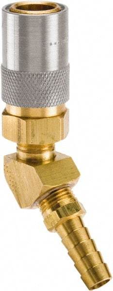 Parker - Nonthreaded Brass Hydraulic Hose Hose Barb Coupler & 45° Fitting - 200 psi, 6 GPM, 3/8" Hose Diam, Series Moldmate - Eagle Tool & Supply