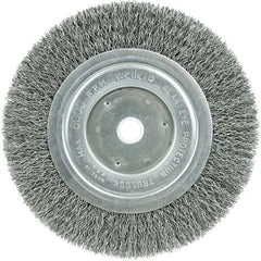 ‎6″ Narrow Face Crimped Wire Wheel, Short Trim, .014″ Steel Fill, 5/8″-1/2″ Arbor Hole - Eagle Tool & Supply