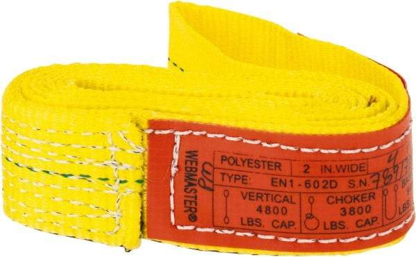 Lift-All - 4' Long x 2" Wide, 4,800 Lb Vertical Capacity, 1 Ply, Nylon Web Sling - 3,800 Lb Choker Capacity, Yellow - Eagle Tool & Supply