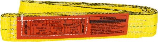 Lift-All - 3' Long x 2" Wide, 9,600 Lb Vertical Capacity, 2 Ply, Nylon Web Sling - 7,700 Lb Choker Capacity, Yellow - Eagle Tool & Supply