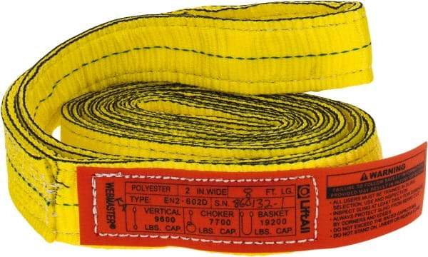 Lift-All - 8' Long x 2" Wide, 9,600 Lb Vertical Capacity, 2 Ply, Nylon Web Sling - 7,700 Lb Choker Capacity, Yellow - Eagle Tool & Supply