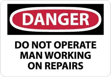 NMC - "Danger - Do Not Operate - Man Working on Repairs", 10" Long x 14" Wide, Rigid Plastic Safety Sign - Rectangle, 0.05" Thick, Use for Accident Prevention - Eagle Tool & Supply