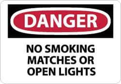 NMC - "Danger - No Smoking, Matches or Open Lights", 7" Long x 10" Wide, Aluminum Safety Sign - Rectangle, 0.04" Thick, Use for Accident Prevention - Eagle Tool & Supply