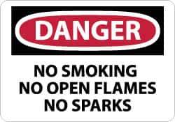 NMC - "Danger - No Smoking, No Open Flames, No Sparks", 10" Long x 14" Wide, Aluminum Safety Sign - Rectangle, 0.04" Thick, Use for Accident Prevention - Eagle Tool & Supply