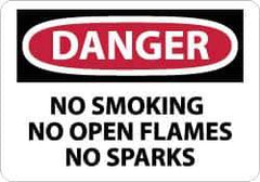 NMC - "Danger - No Smoking, No Open Flames, No Sparks", 10" Long x 14" Wide, Pressure-Sensitive Vinyl Safety Sign - Rectangle, 0.004" Thick, Use for Accident Prevention - Eagle Tool & Supply