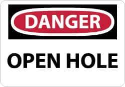 NMC - "Danger - Open Hole", 10" Long x 14" Wide, Pressure-Sensitive Vinyl Safety Sign - Rectangle, 0.004" Thick, Use for Accident Prevention - Eagle Tool & Supply