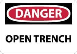 NMC - "Danger - Open Trench", 10" Long x 14" Wide, Pressure-Sensitive Vinyl Safety Sign - Rectangle, 0.004" Thick, Use for Accident Prevention - Eagle Tool & Supply
